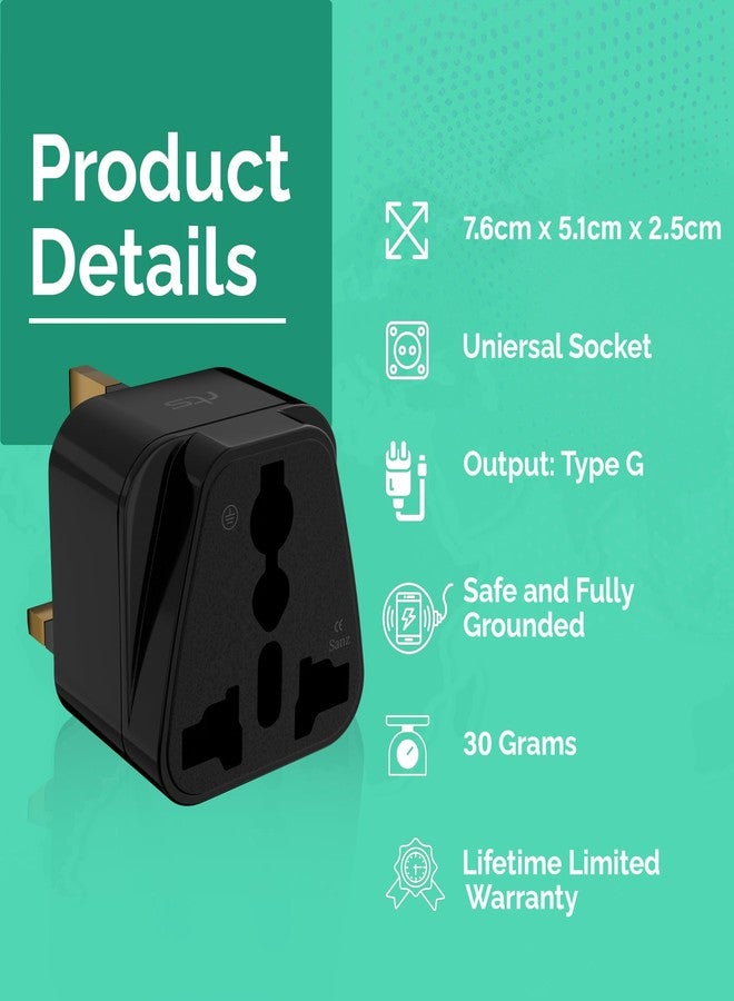 rts UK Travel Adapter for Type G Plug Universal Travel Adapter Works with Electrical Outlets in United Kingdom, Hong Kong, Ireland, Great Britain, Scotland, England, London, Dublin & More Black 1 Pack - Image 4